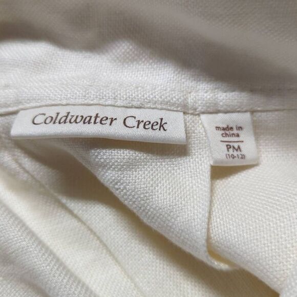 COLDWATER Creek Woman size PM 100% Linen Cream 3/4 sleeve jacket Double Button - Picture 7 of 10